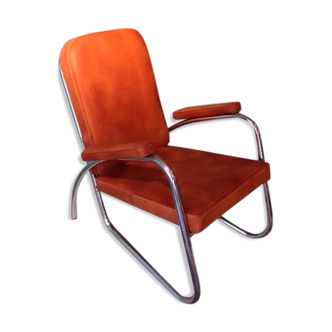 Modernist armchair in leather and chrome - 1940