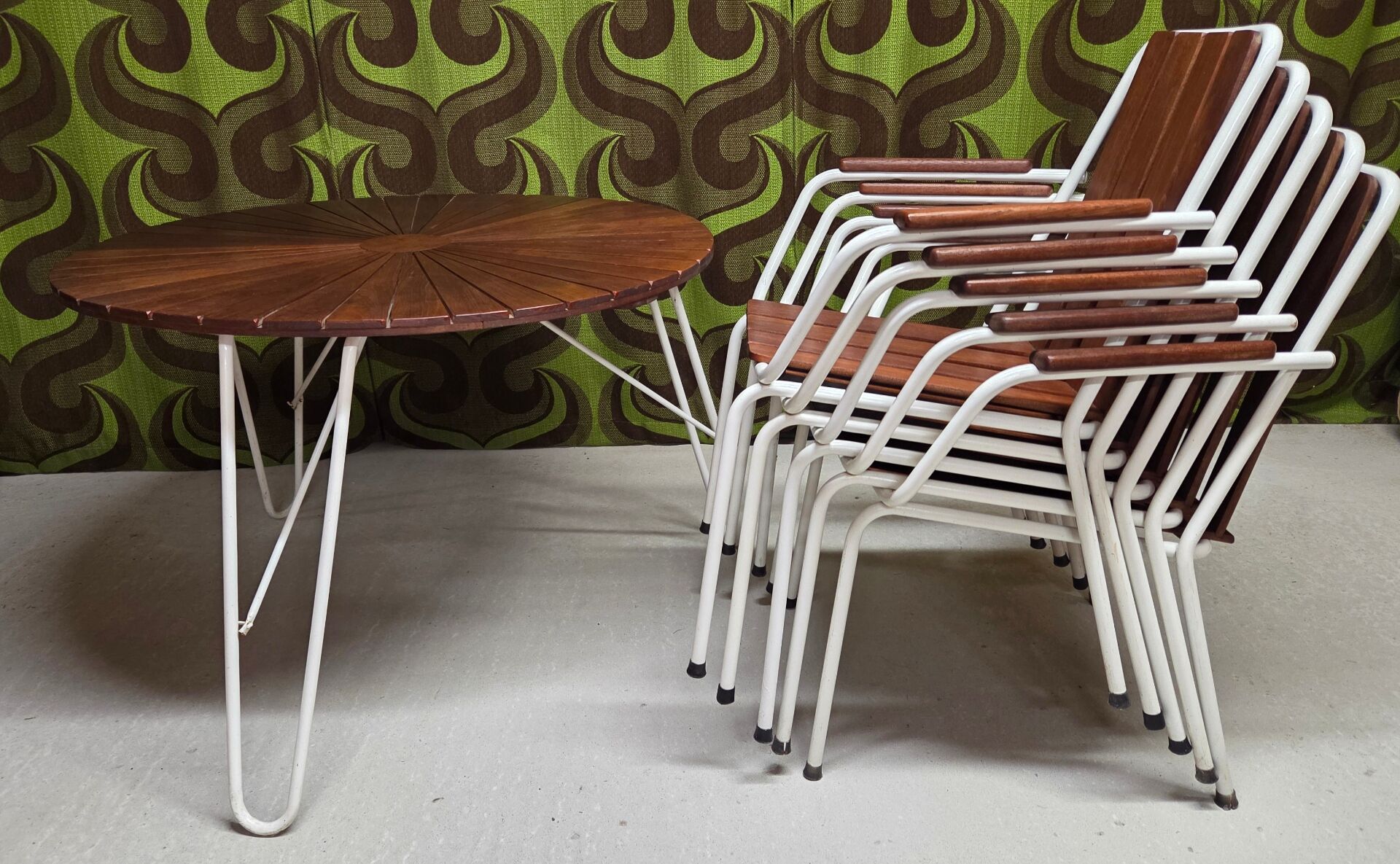 Salon de jardin vintage scandinave Daneline Teck Danemark 1960"