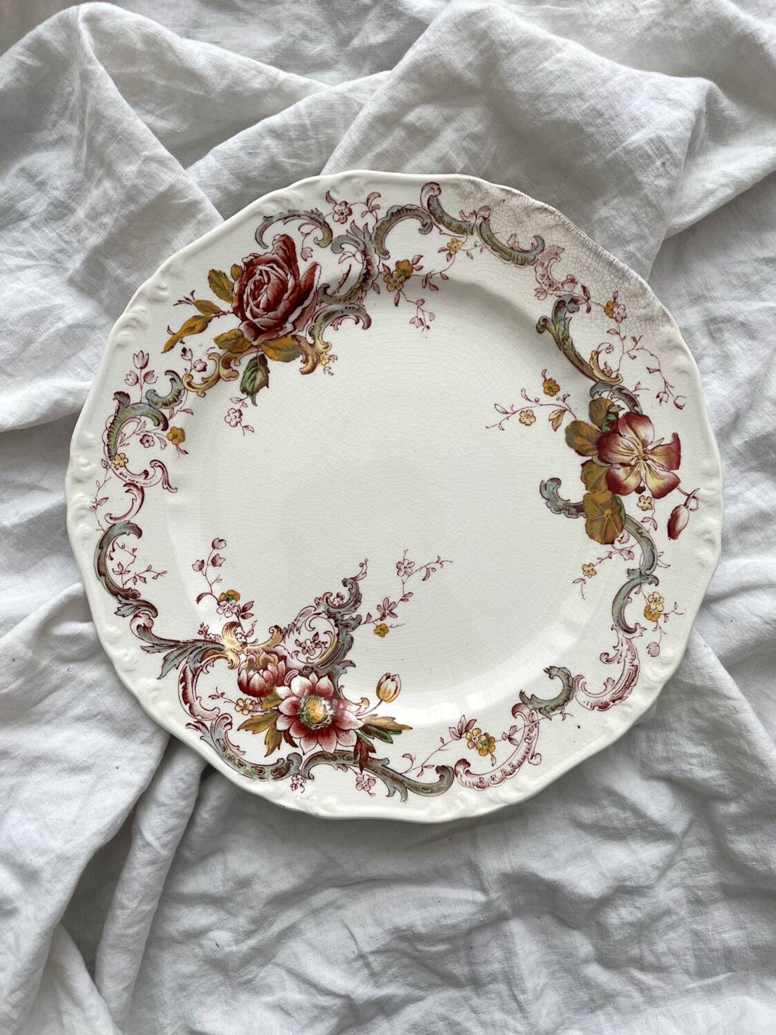 2 polychrome ironstone dinner plates "Wentworth" by Emile Bourgeois