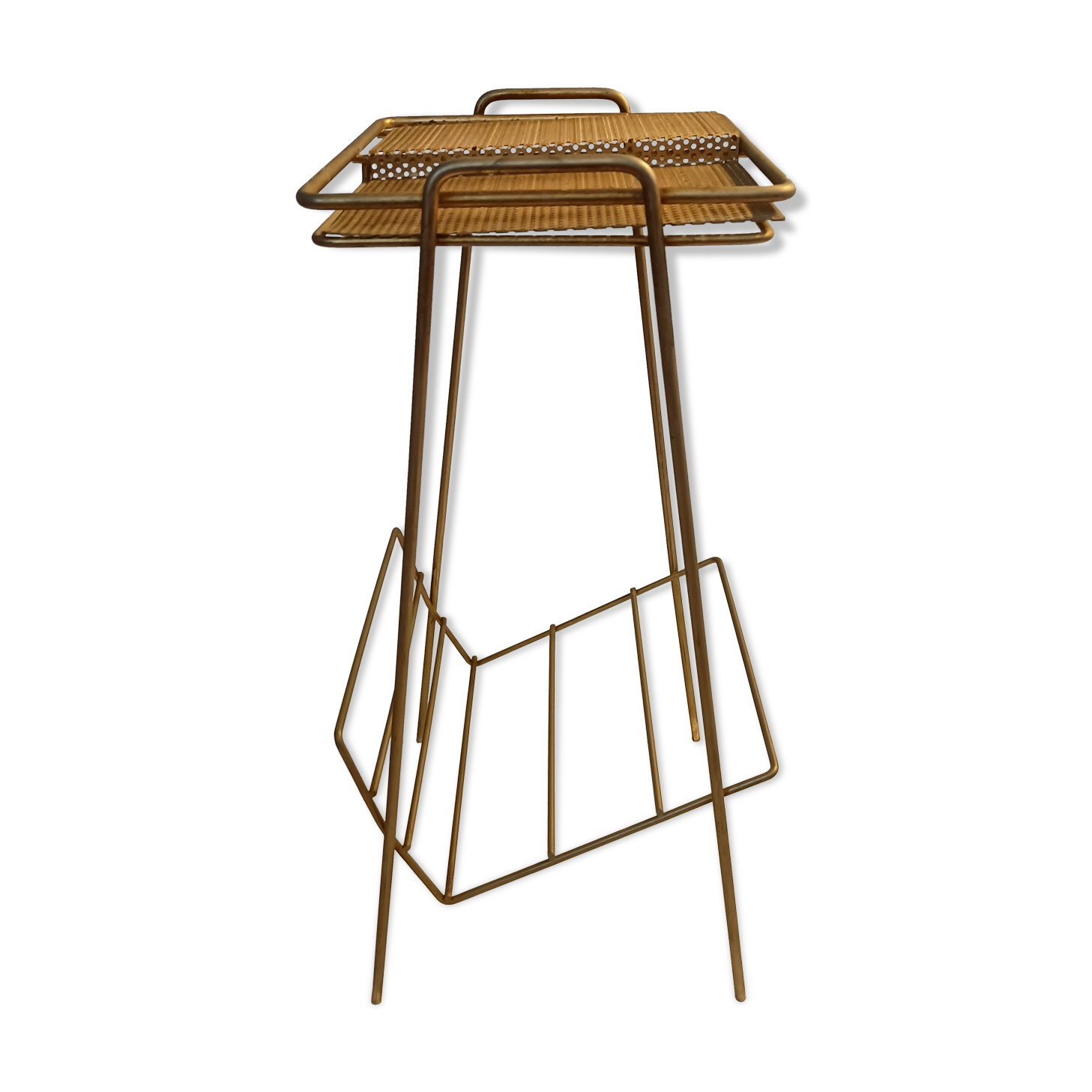 Magazine holder table in gold metal 1950 vintage