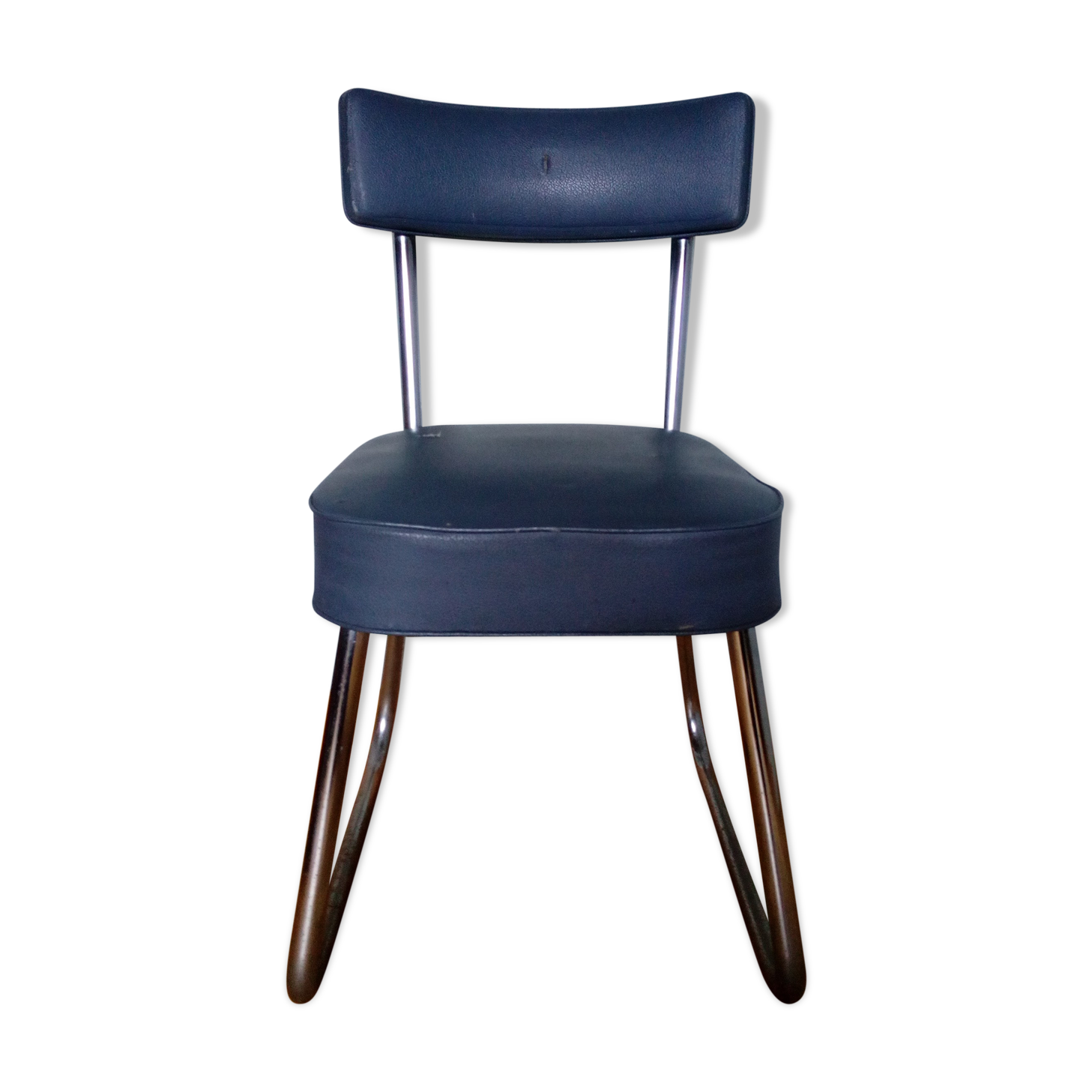 Bauhaus industrial style office chair shaped sled or sled in chrome tubular metal and skai