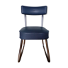 Chaise de bureau de style industriel Bauhaus forme traîneau ou luge en métal tubulaire chromé et skaï