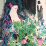 Claude manoukian woman with a bouquet, 1980. lithograph signed in pencil