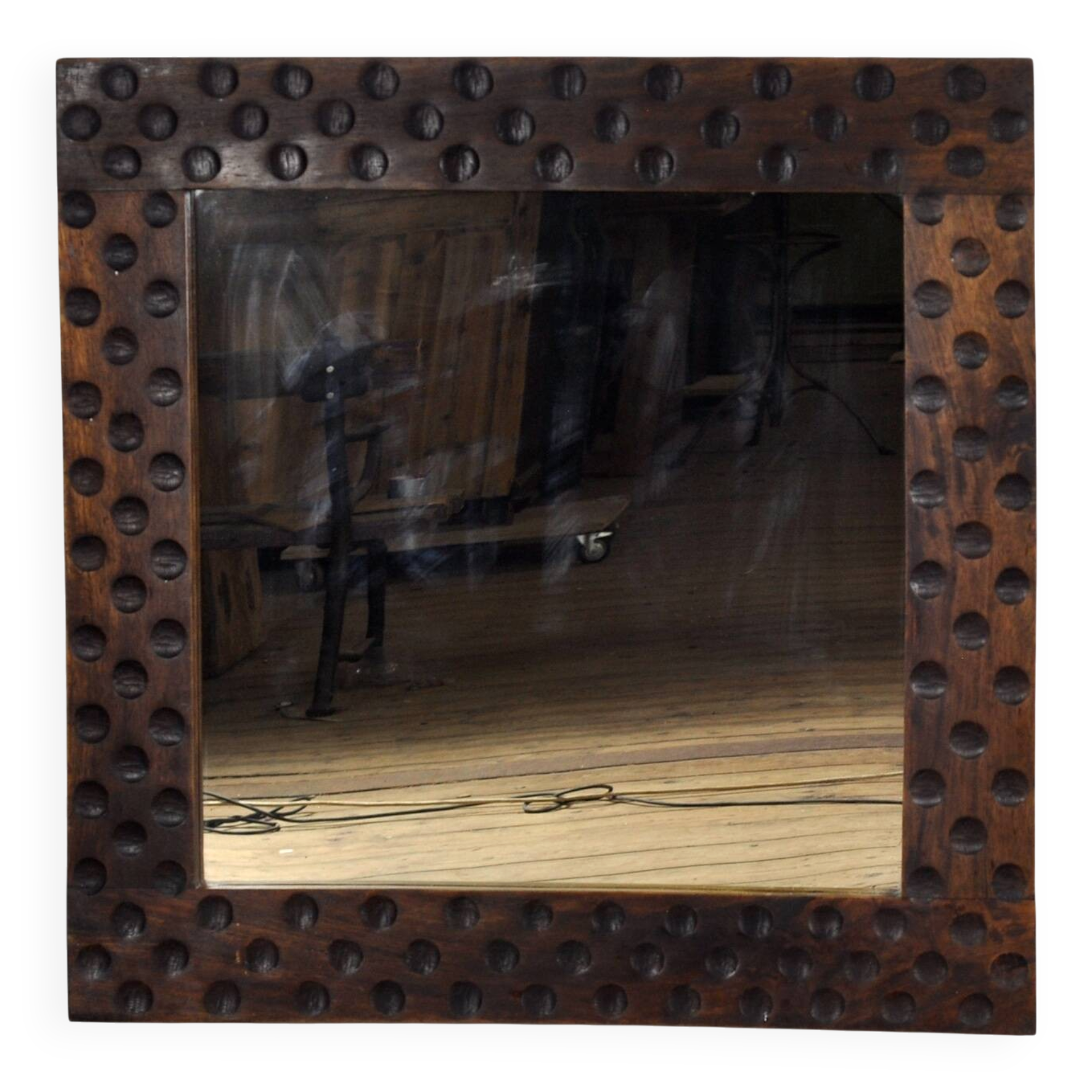 Oak brutalist mirror, 1970s