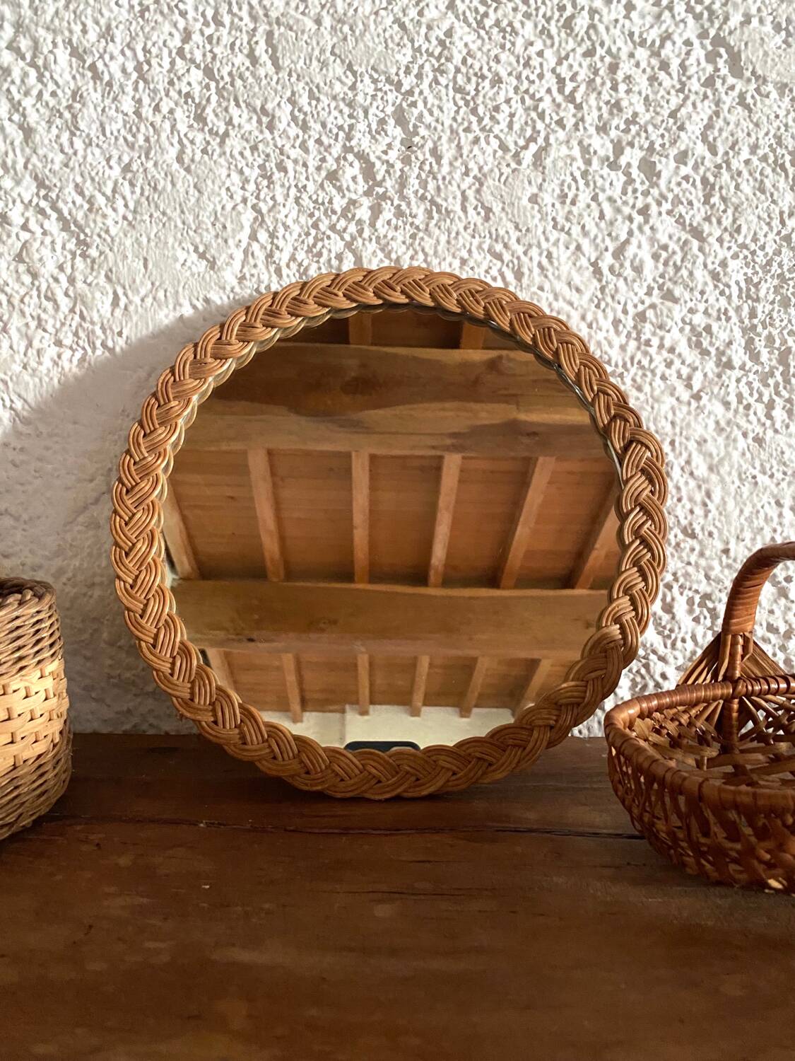 Old wicker rattan mirror 29cm
