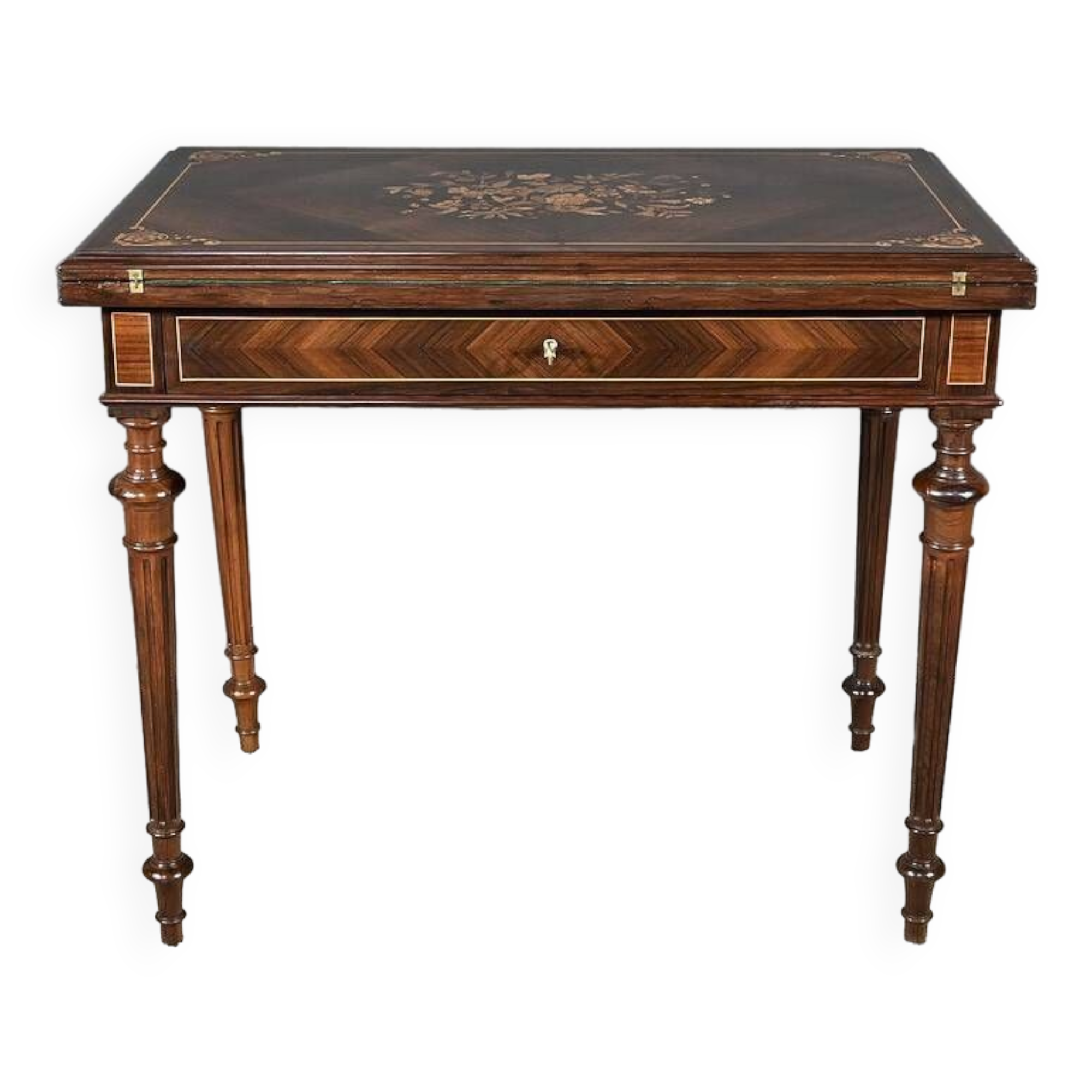 Marquetry system table, louis xvi style – 2nd half of the 19th century