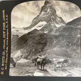Old photography stereo, stereograph, luxury albumine 1903 Matterhorn Switzerland