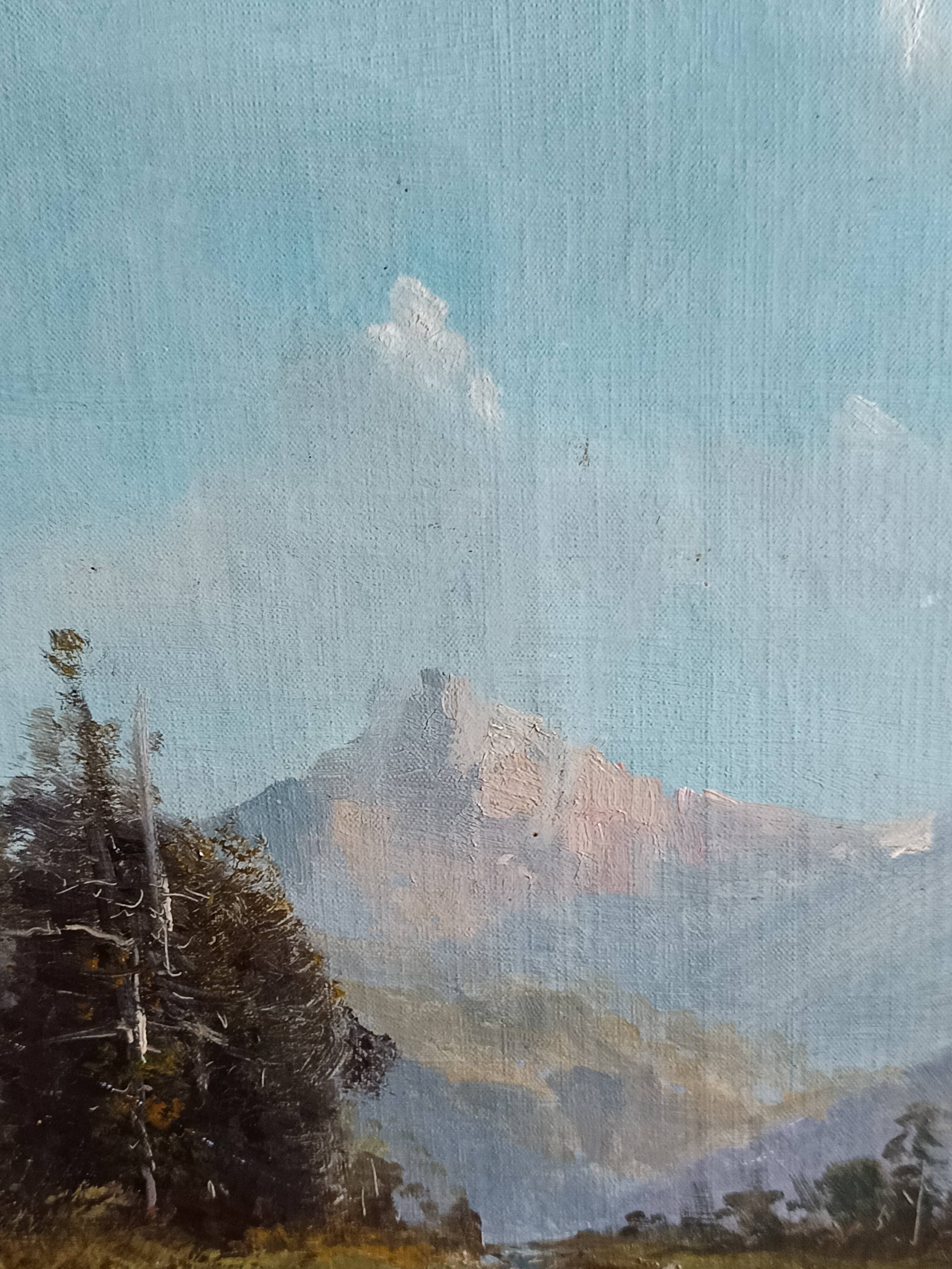 oil on canvas 19th century landscape of the Pyrenees by Alfred Godchaux