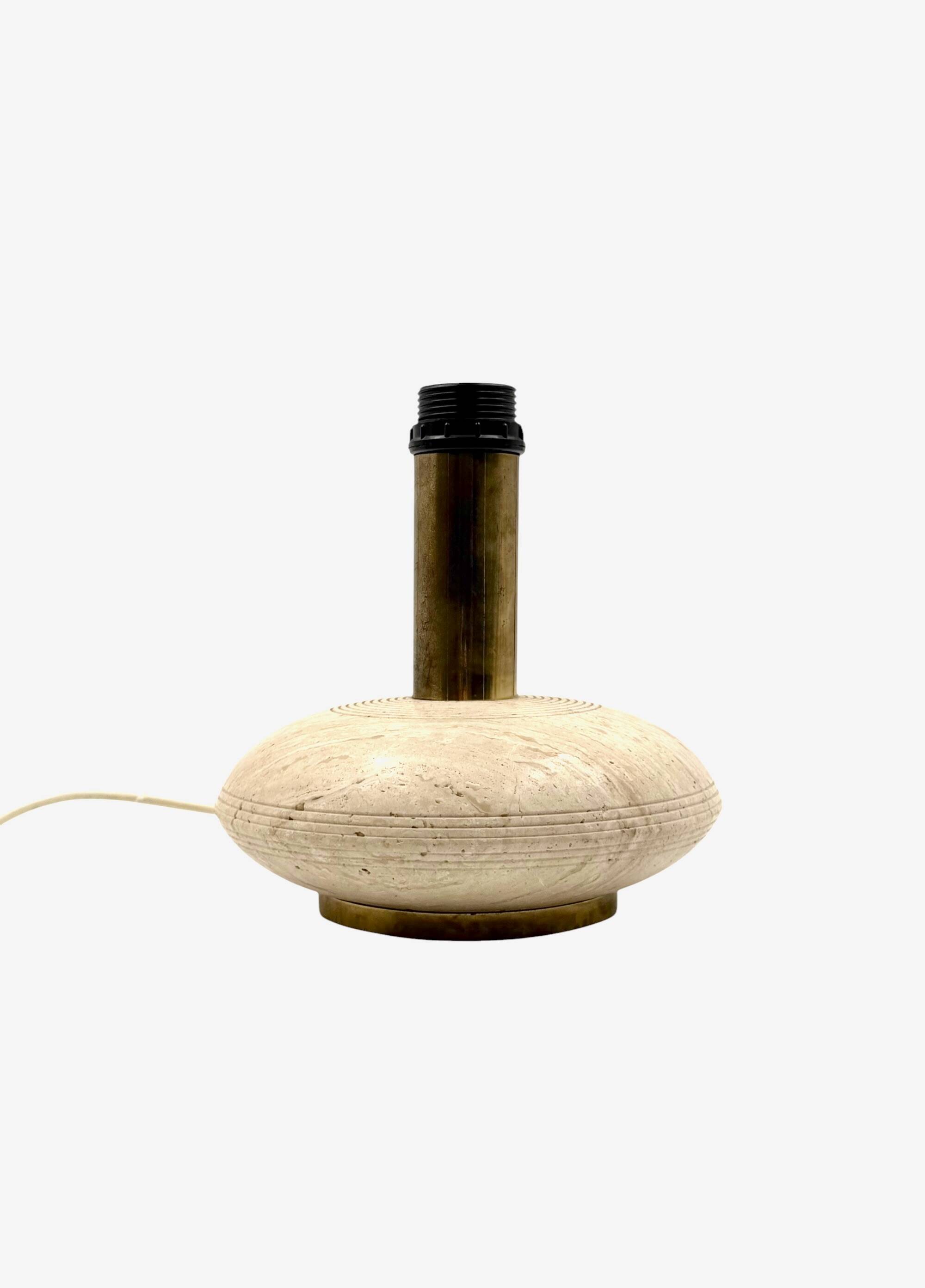 Travertine & brass table lamp base, Italy 1970s