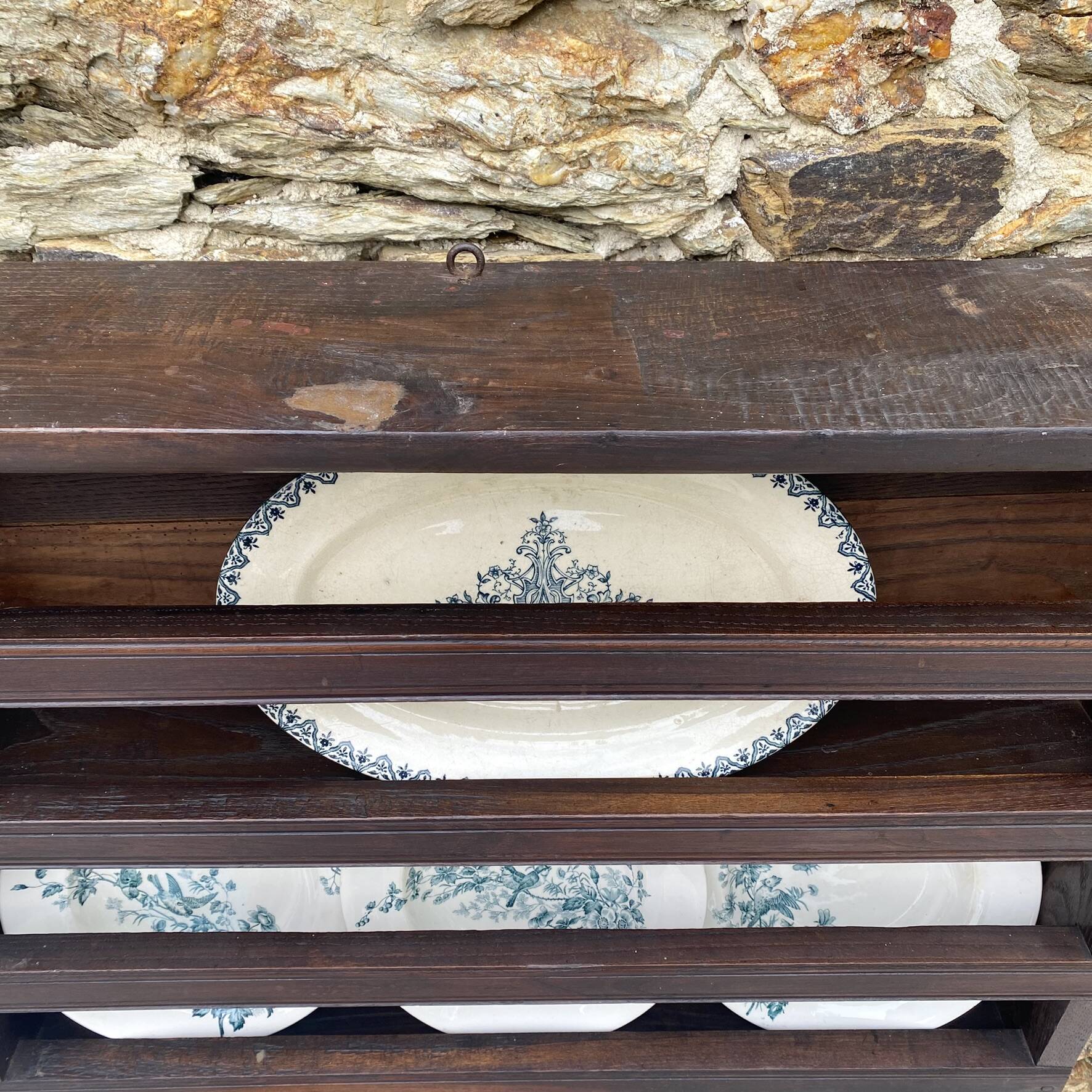 Antique wooden plate rack cupboard.
