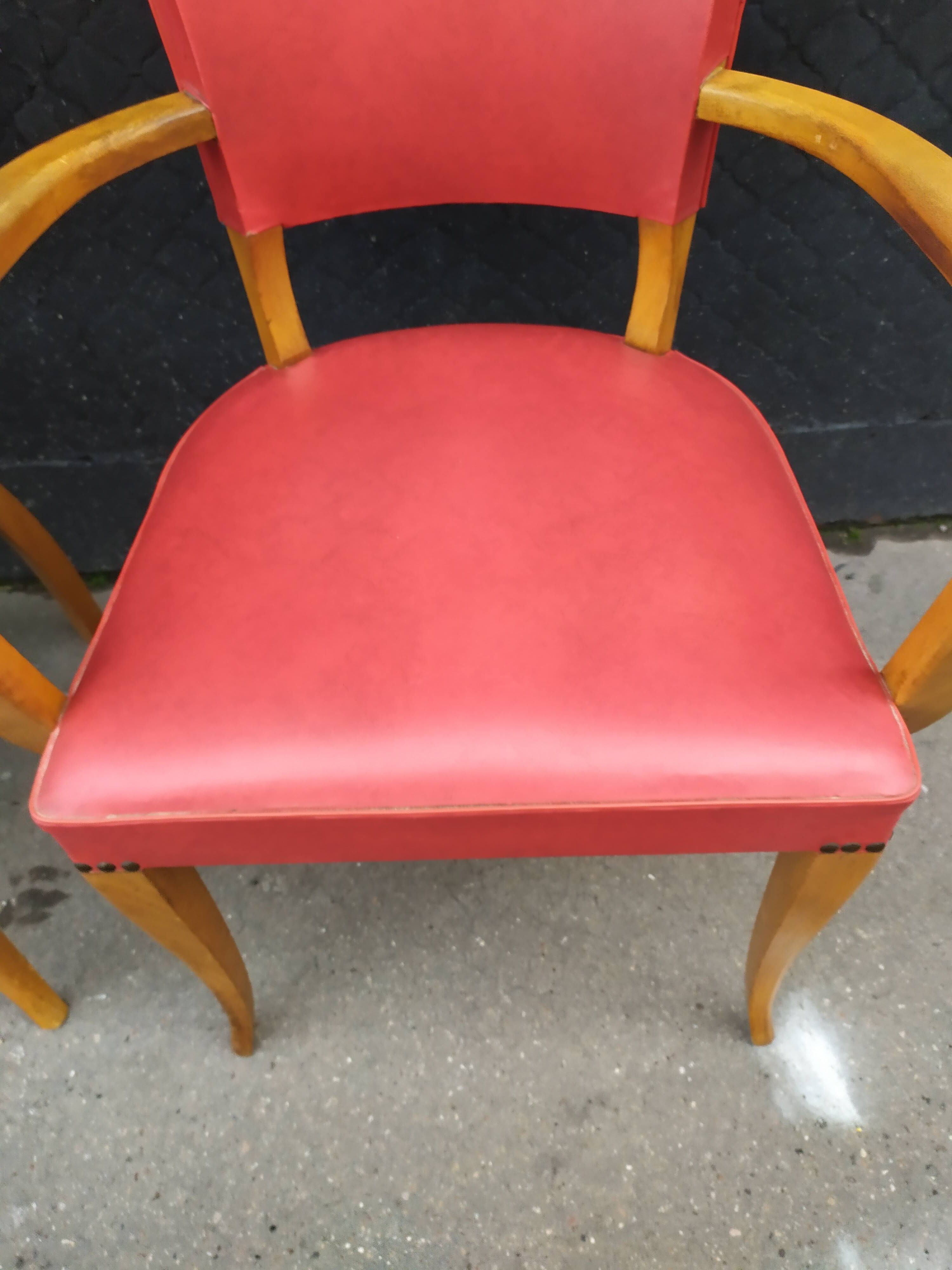 Pair of red vintage bridge armchairs