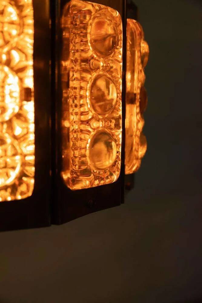 Vintage glass suspension, Danish design, mid-century hanging.