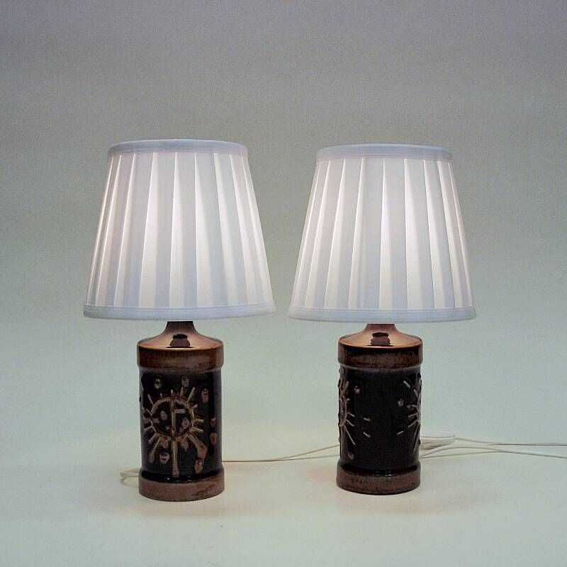 Tablelamp pair Fibula in brown glazed ceramic by Carl Harry Stålhane - Sweden 1960s