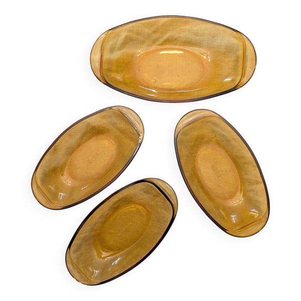 4 raviers en verre ambré – Vereco & Lever – années 1970