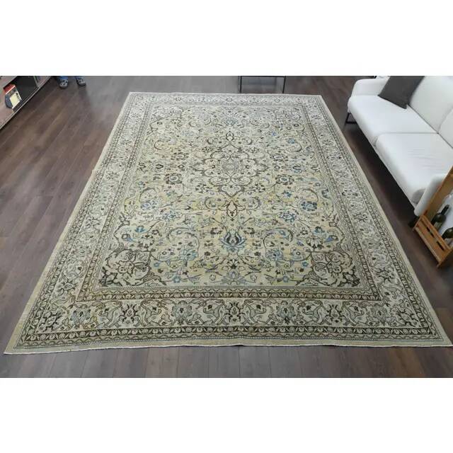 1960s Vintage Persian Handmade Wool Cotton Beige Area Rug 292x395