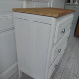 Vintage chest of drawers sublimated in pearl gray, wooden top
