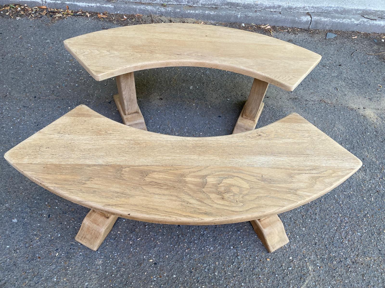 Pair of renovated Barrois-style curved benches in solid oak