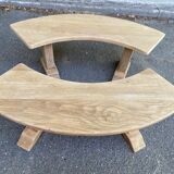 Pair of renovated Barrois-style curved benches in solid oak
