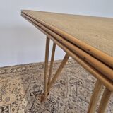 Vintage Rattan/Bamboo Dining Table with Compass Legs 1950s
