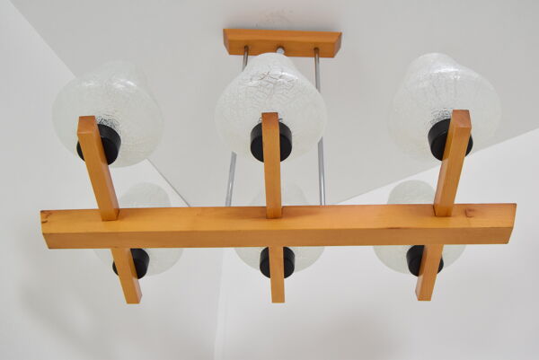 Lustre en bois du milieu du siècle par Jilove u Decina années 1970.
