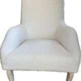 Antique armchair restored in white bouclette fabric
