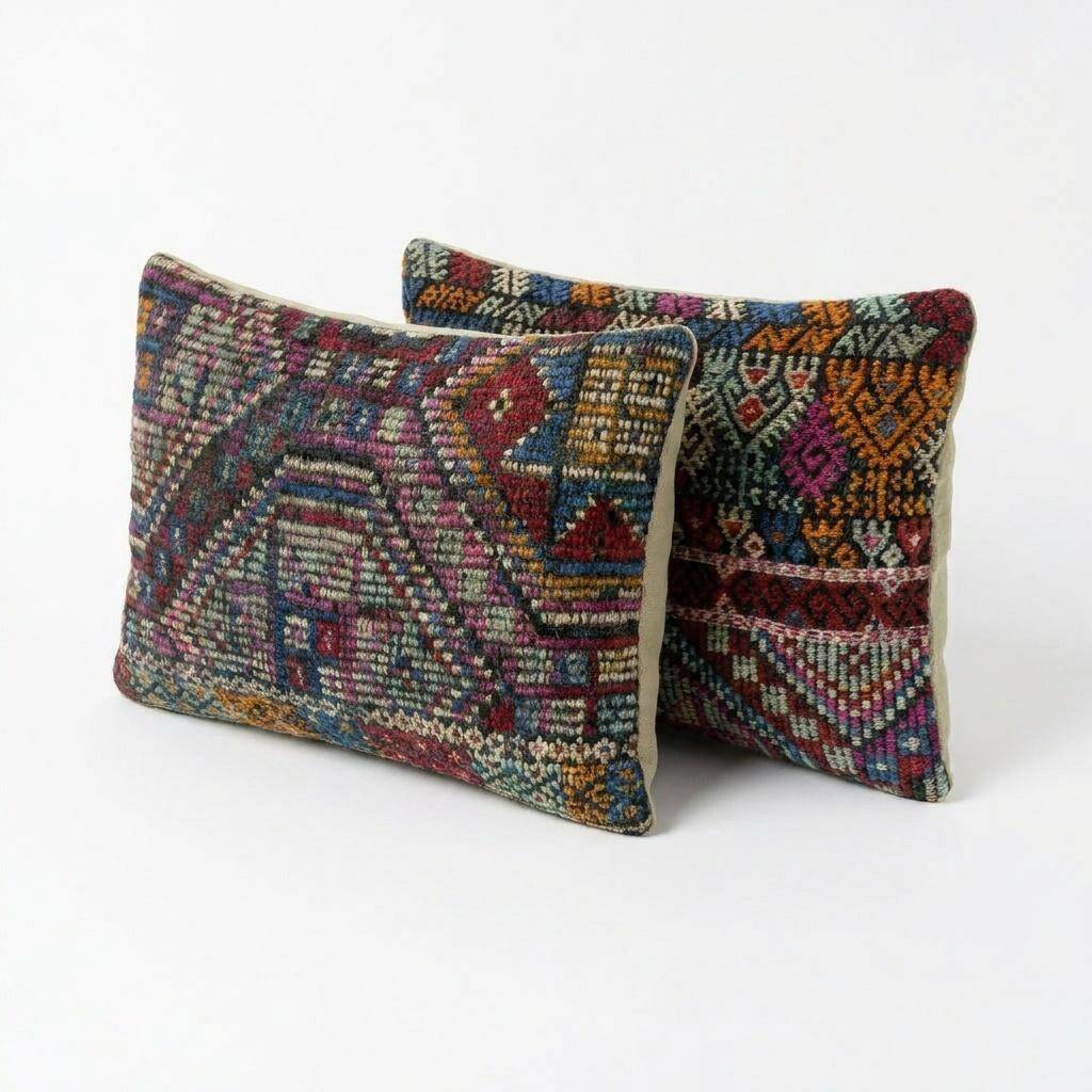 Set of 2 vintage kilim cushion covers 33x51 cm