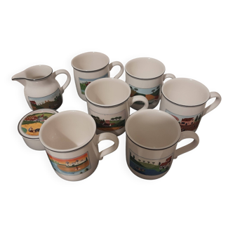 Complete set of Villeroy and Boch mugs, naif collection with pots
