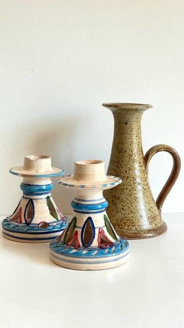 3 vintage ceramic craft candle holders