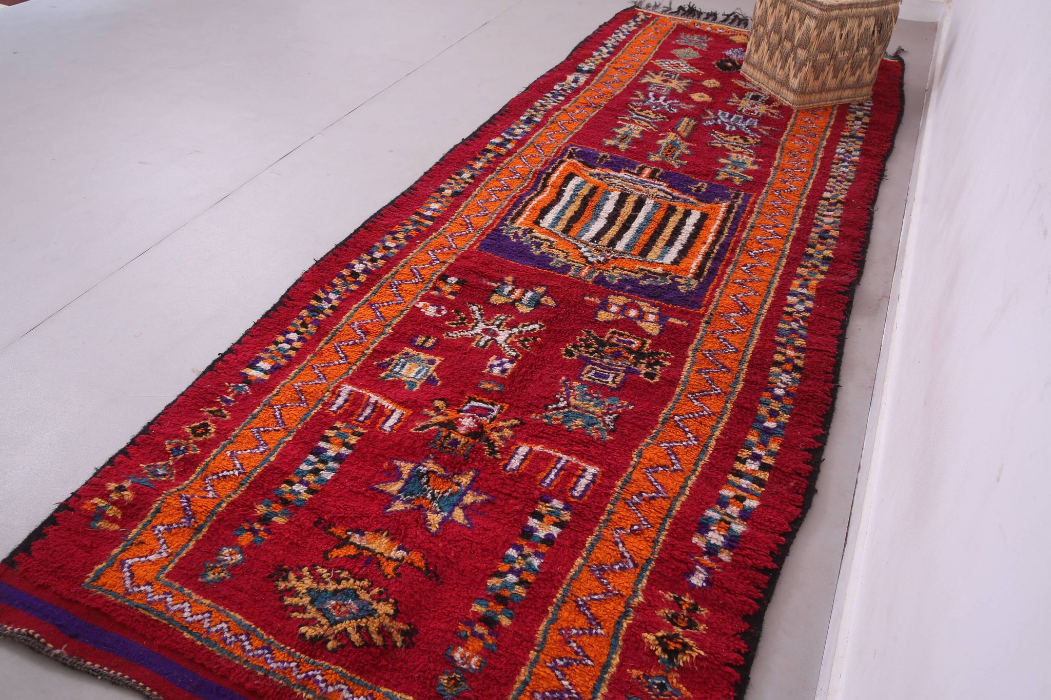 Red Vintage Moroccan Runner Rug 137 x 363 cm - Berber Wool Rug Hallway