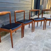 Set of 4 Scandinavian chairs by Johannes Andersen, Vamo Sonderborg, teak and imitation leather, 1960