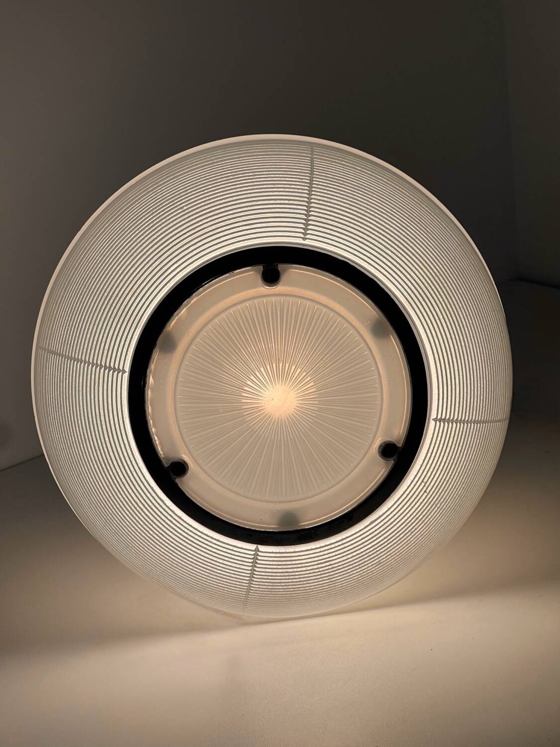 Pair of Holophane industrial design ball pendant lights