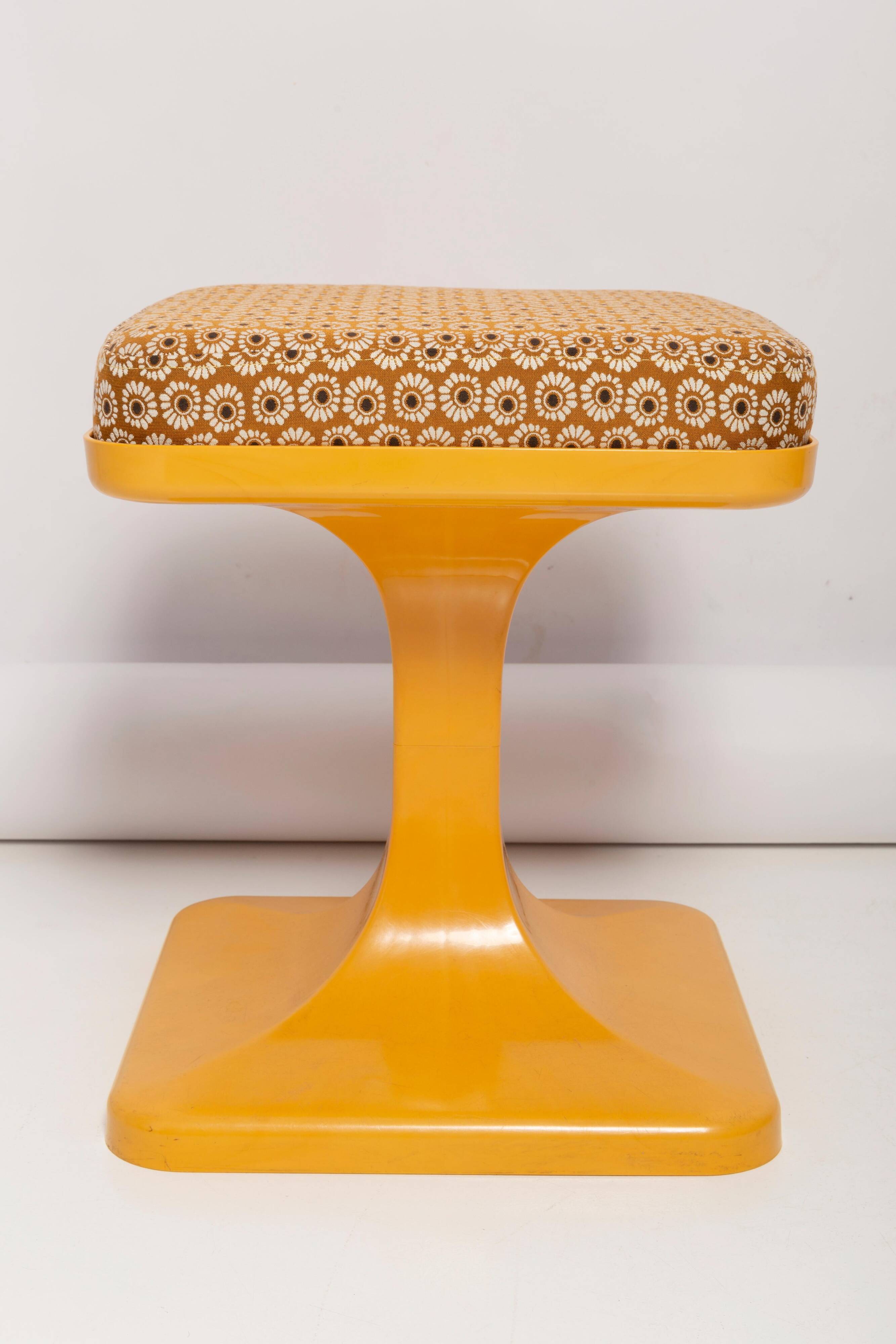 Mid-century mustard yellow floral stool, Poland, 1970s