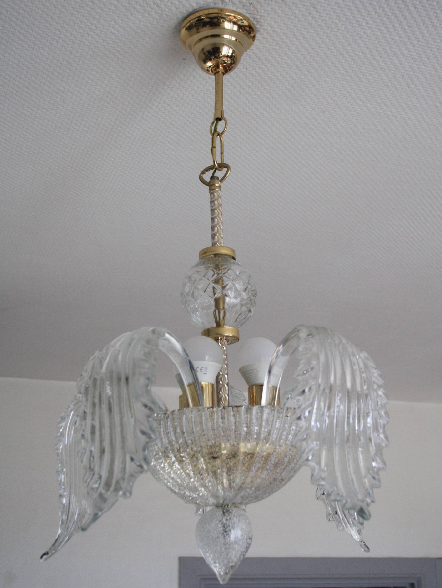 Glass and gold metal chandelier (2 available)