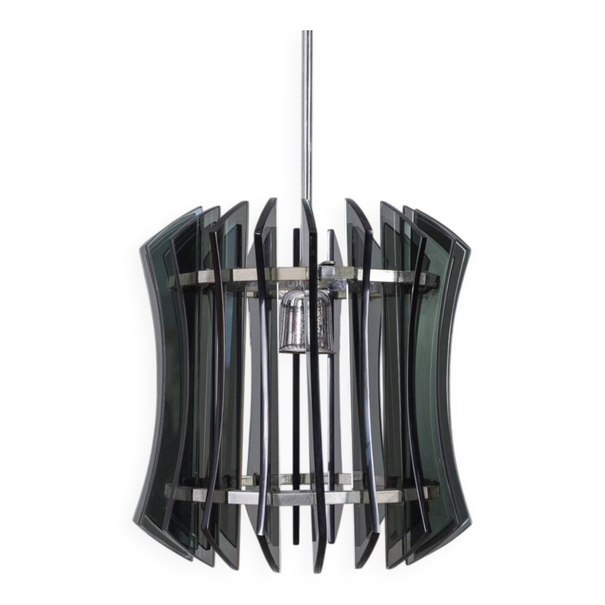 Vintage 1960s chandelier in metal and smoked glass by Veca design