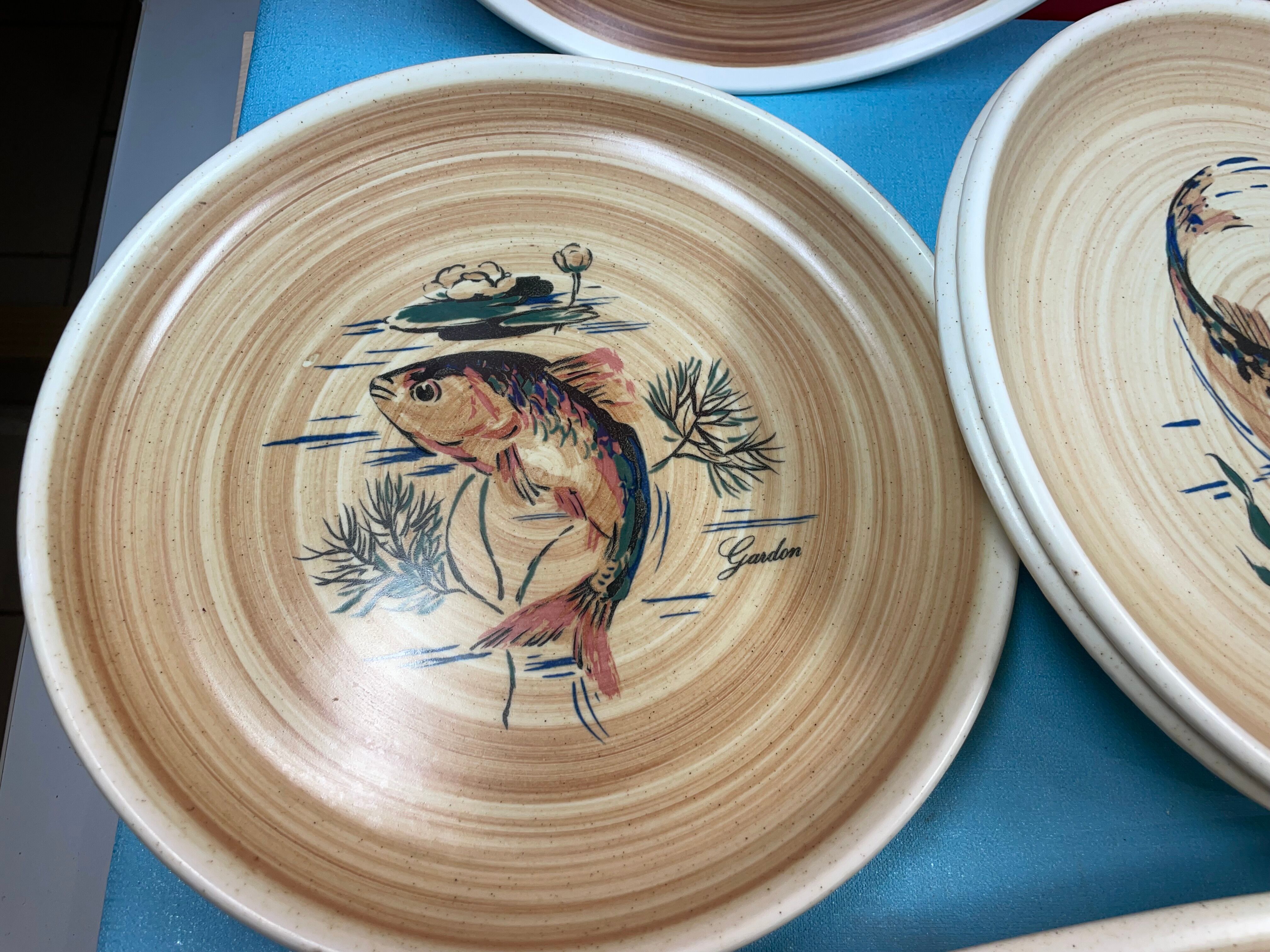 Fish service, Main course and 10 plates Sarreguemines Granville, vintage