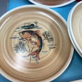 Fish service, Main course and 10 plates Sarreguemines Granville, vintage