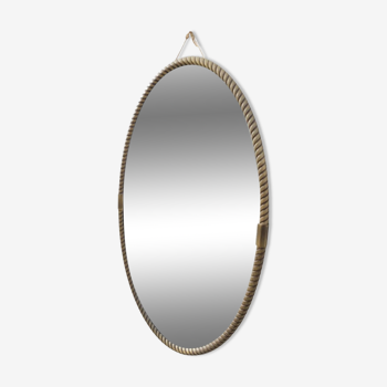 Vintage oval ice mirror in brass in the shape of a rope - 1950s
