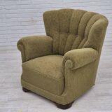 1960s, Danish vintage relax armchair, furniture cotton/wool, beech wood.