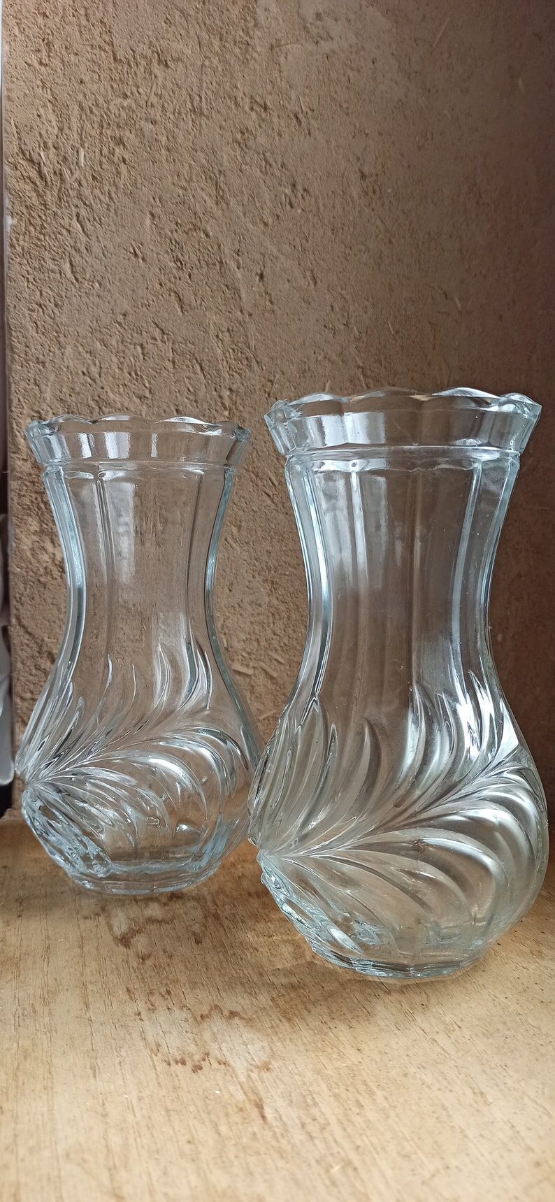 Pair of vintage carved glass vases