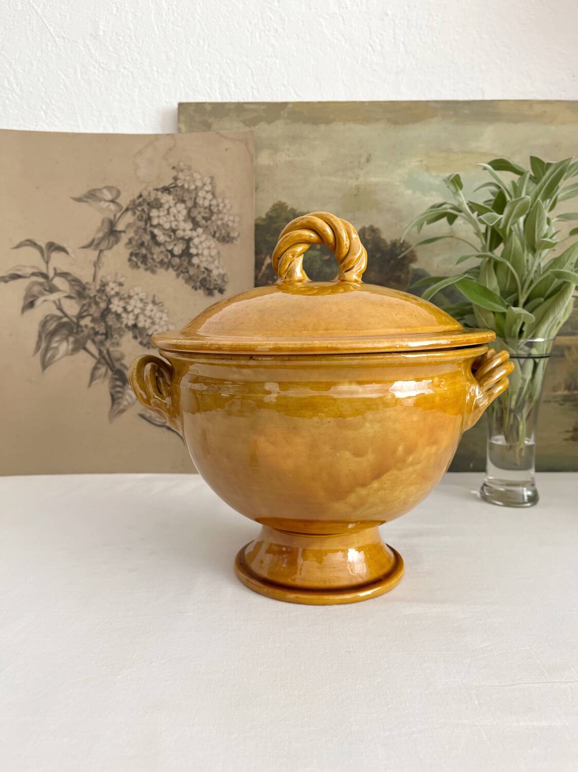 Aegitna Vallauris mustard yellow glazed terracotta soup tureen