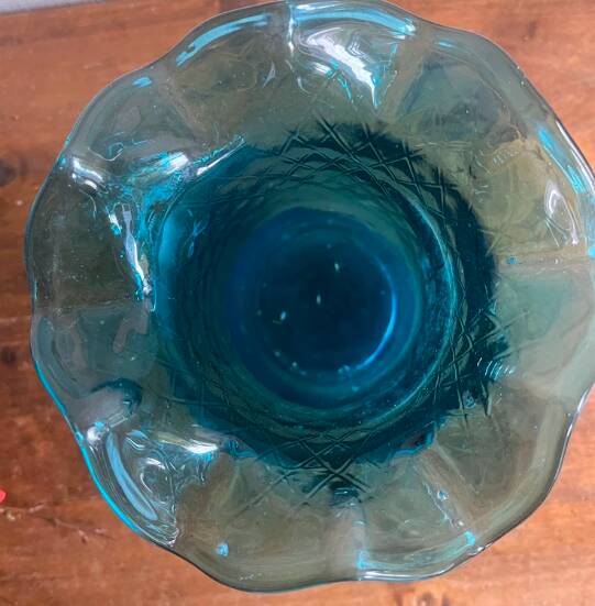 Vintage blue corolla vase glass Italy Murano style