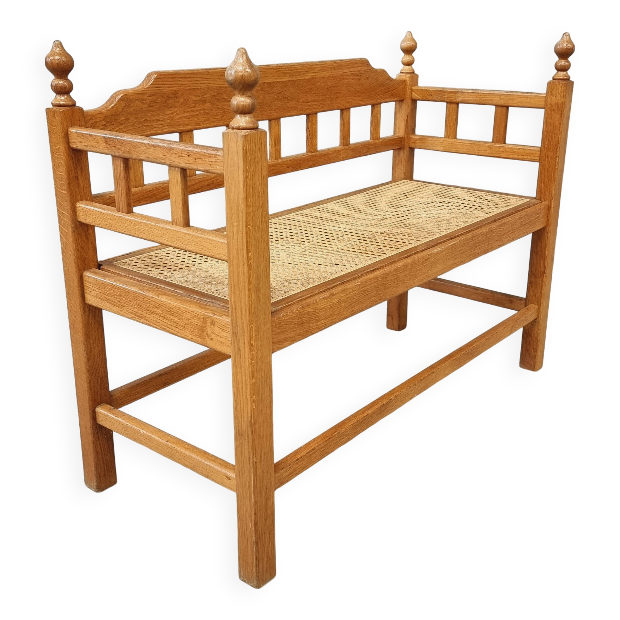 Vintage Oak Entryway Bench with Straps