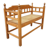 Vintage Oak Entryway Bench with Straps