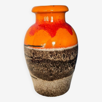 West Germany vintage orange and brown vase / 1970 ceramic vase made in Germany / 70s colorful pottery
