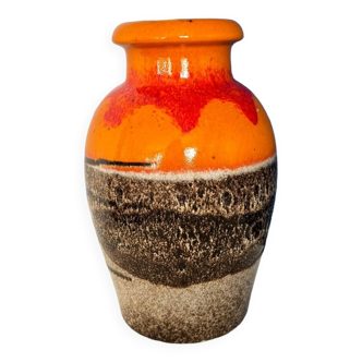 West Germany vintage orange and brown vase / 1970 ceramic vase made in Germany / 70s colorful pottery