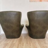 Vintage Dark Green Leather Lounge Armchair: 1970s Scandinavian Style