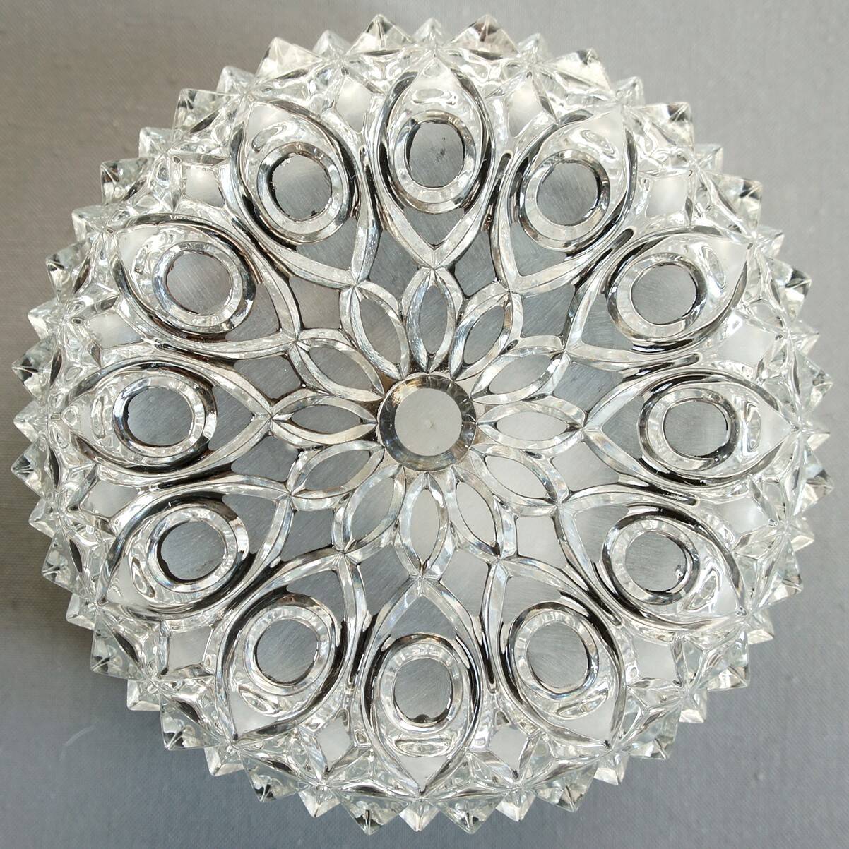 Ceiling light in polished & frosted cut glass, Germany circa 1970