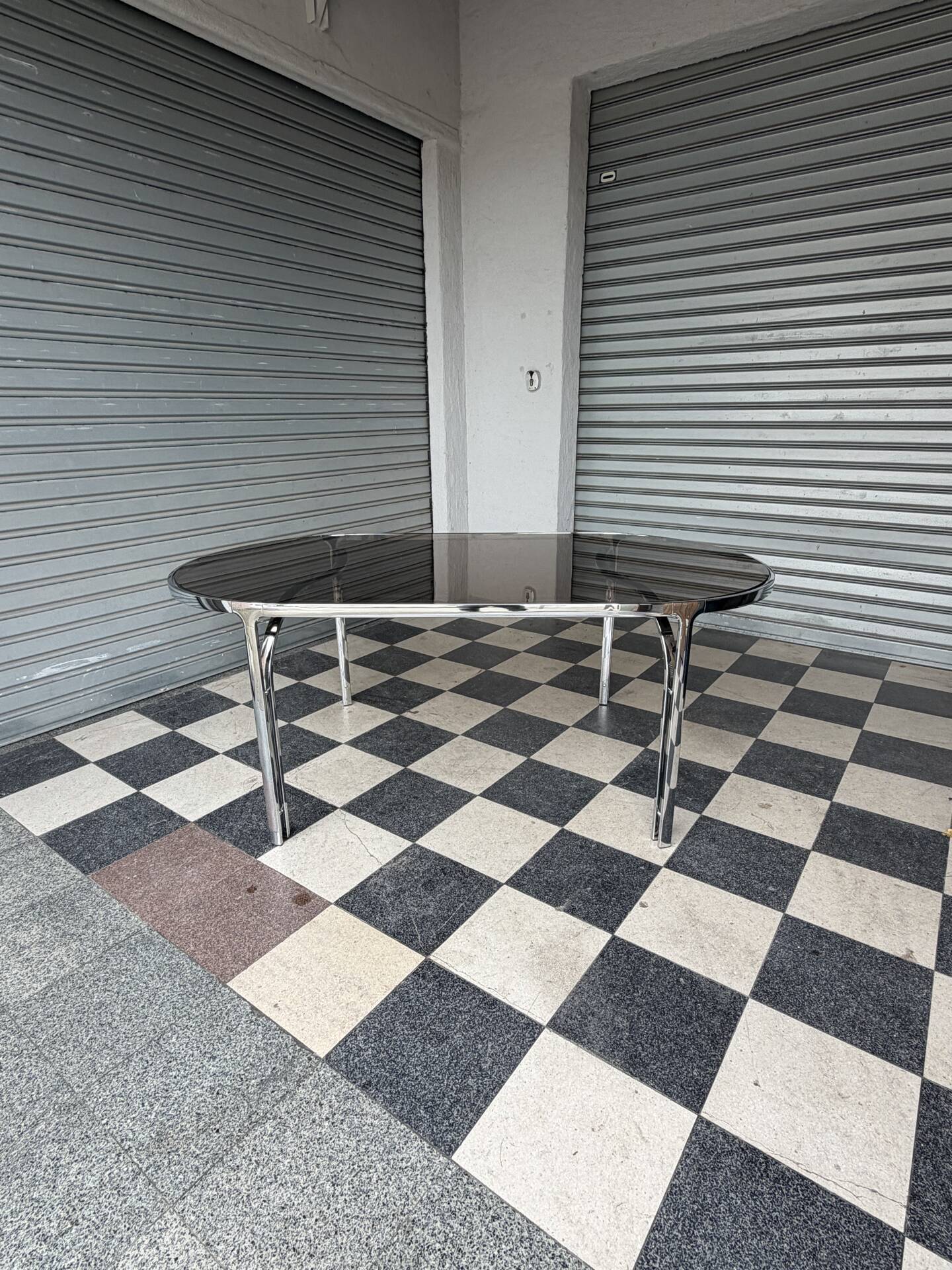 Vintage glass and chrome table