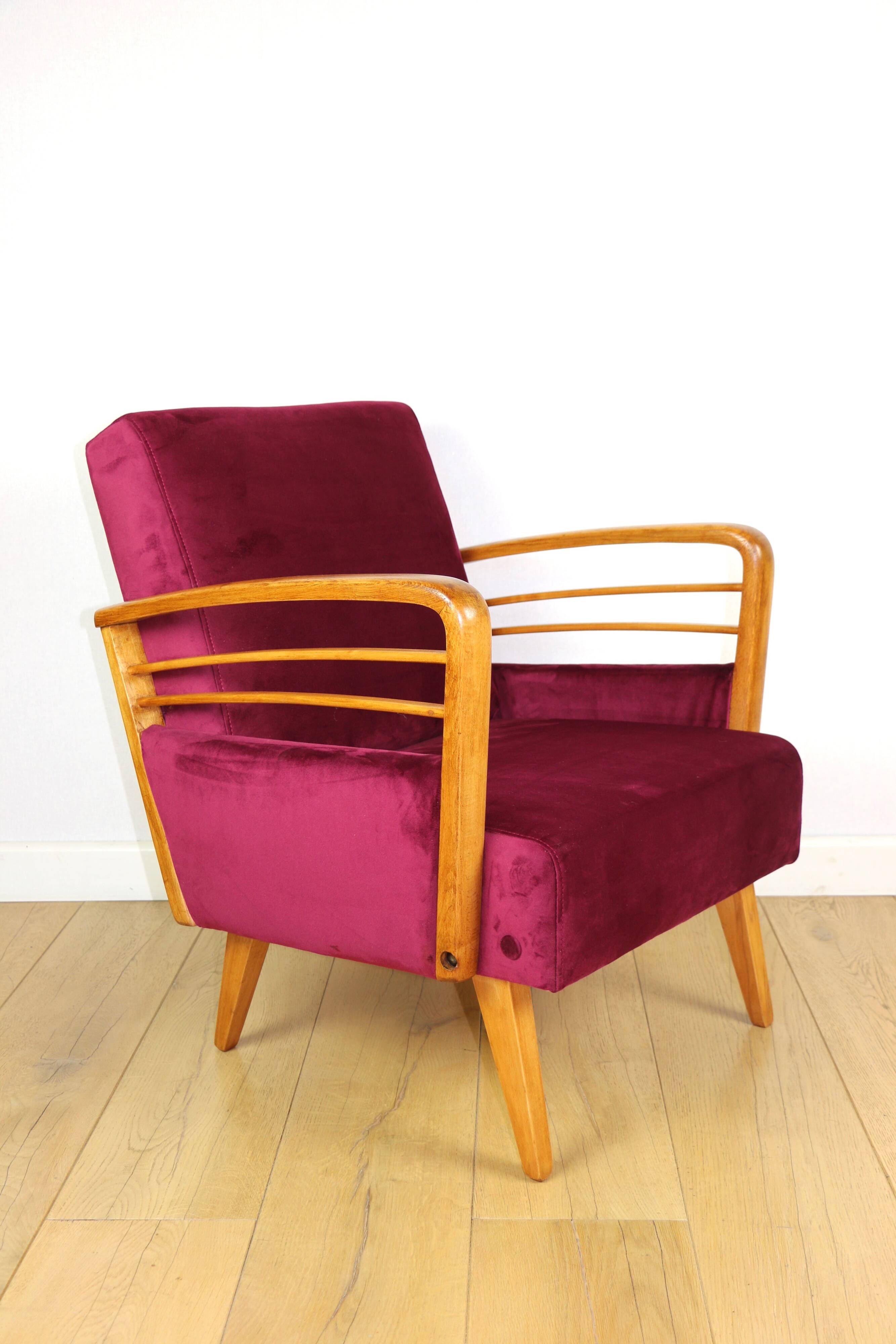 Vintage Art Deco Loft armchair raspberry - 1960s