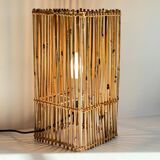 Vintage Wood and Wicker Cube Lamp